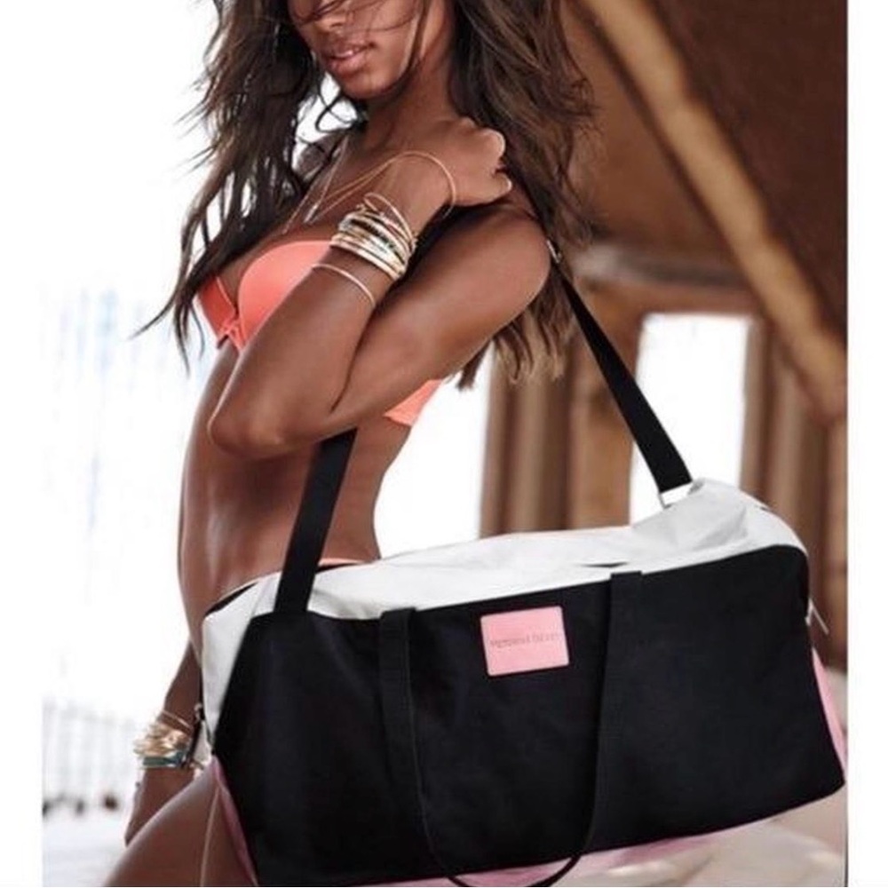Victoria's Secret Black and White Duffel travel or gym Bag new with tags